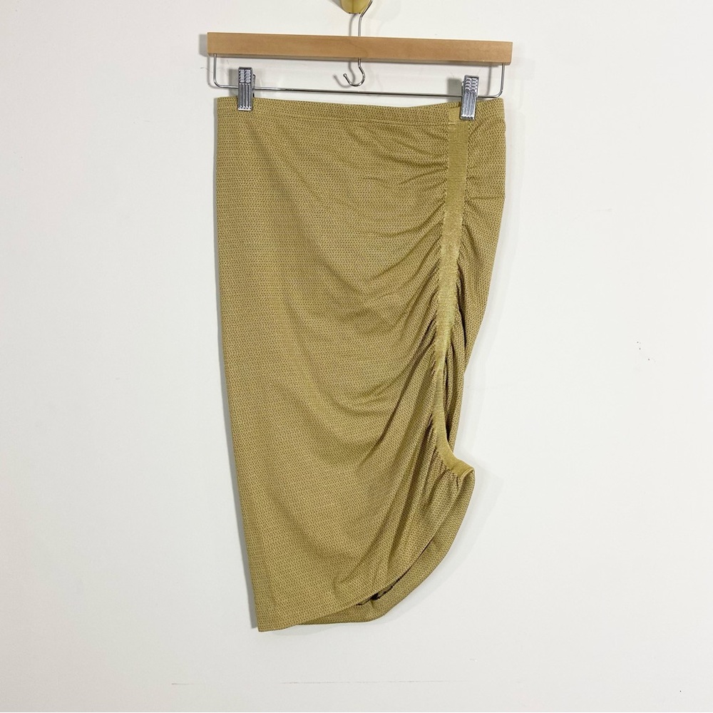 Wolford Gold Metallic Ruched Midi Pencil Skirt